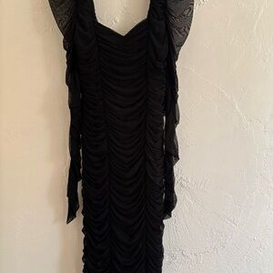 Fashion Nova Black Backless Ruched Dress